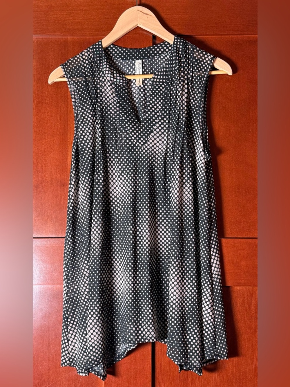 PerSeption Concept Black & Tan Mesh Graphic Dot Swing Sleeveless Top Size Large